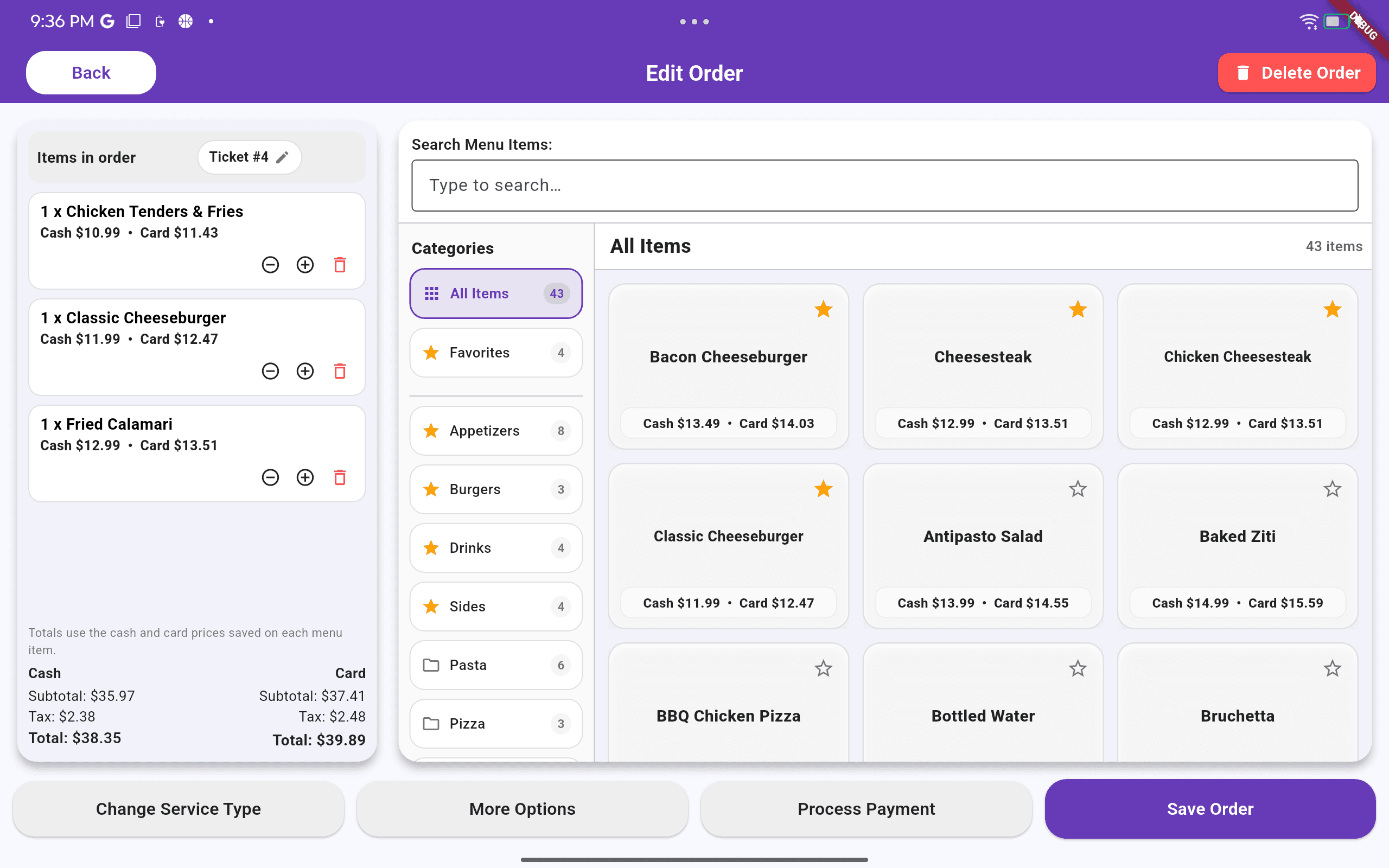 SnapPOS order screen
